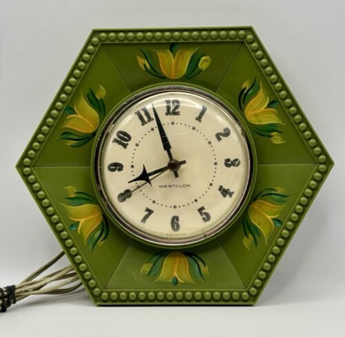 Westclox Vintage Olive Electric Wall Clock Mid-Century Hexagon Kitchen Clock