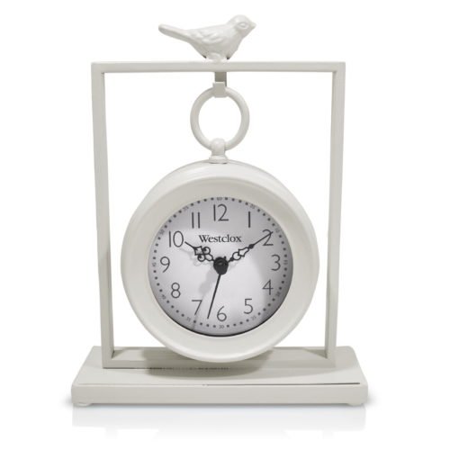 Westclox White Vintage Style Metal 8" Bird-Watching Analog QA Table Clock Home
