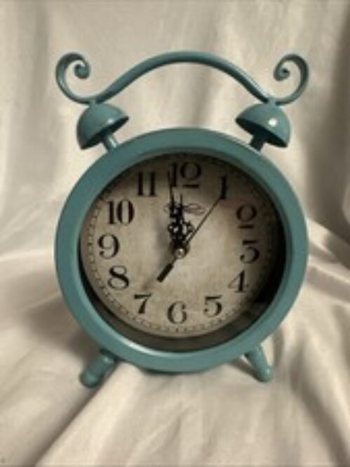 Whimsical Analog Desk Clock French Country Style Footed Blue