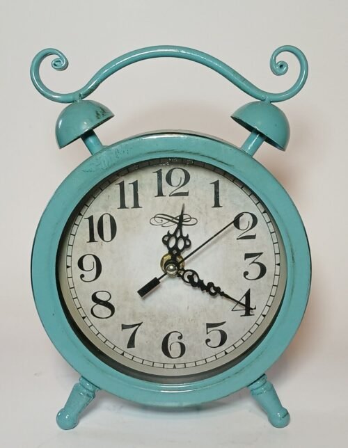Whimsical Analog Desk Clock French Country Style Footed in Tiffany Blue