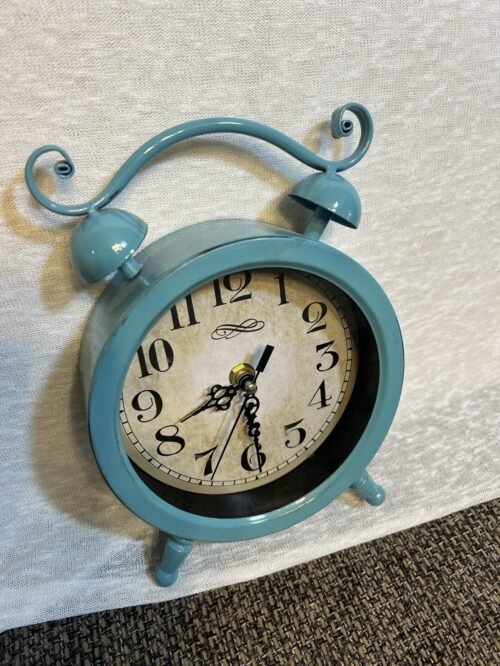 Whimsical Analog Desk Clock French Country Style Footed in Tiffany Blue