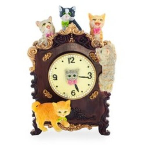 Whimsical Cat Clock Concert: Animated Musical Figurine with Playful Felines