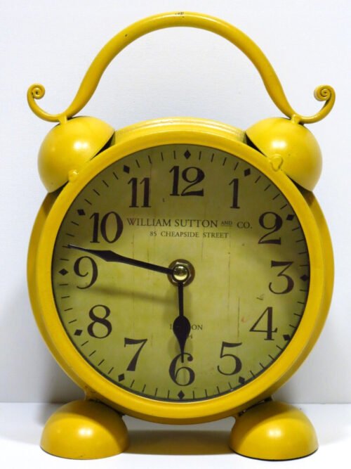 Whimsical Metal Table Clock w/Feet 9" Sunny Summertime Yellow Home Accent Decor!
