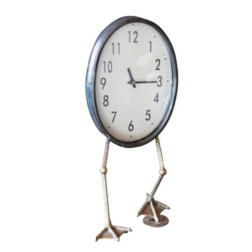 Whimsical Round Tabletop Metal Clock Duck Bird Feet Desk Bedside Vintage Style
