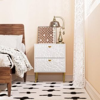 White 2-Drawer Wood Nightstand with Tapered Support Legs