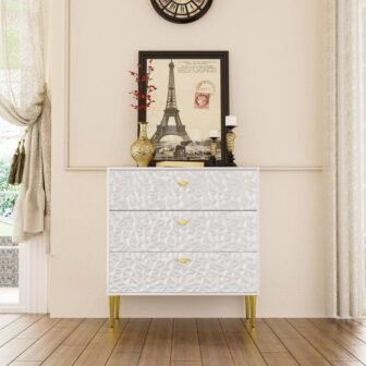 White 3 Drawer Wood Nightstand with Tapered Support Legs