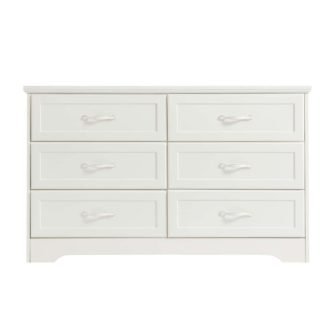 White 6-Drawers 47.60 in. Wide Bedroom Chest of Drawers Dresser Metal Pulls