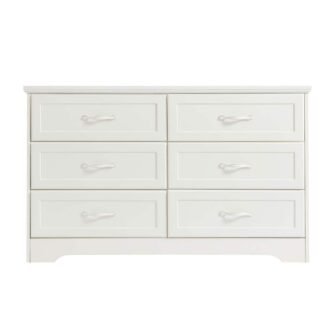 White 6 Drawers 47.60 in. Wide Bedroom Chest of Drawers Dresser Metal Pulls