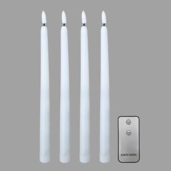 White Battery Operated Wick Flame Taper Candles (Set of 4)