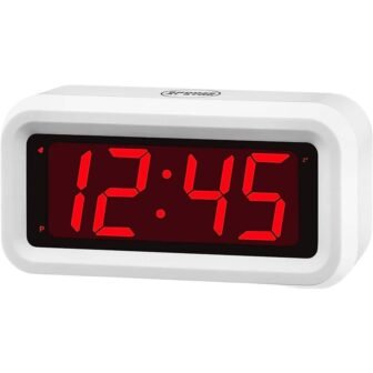 White Case-Red Led Digital Plastic Portable Desk Clock, Alarm, Adjustable Brightness and...