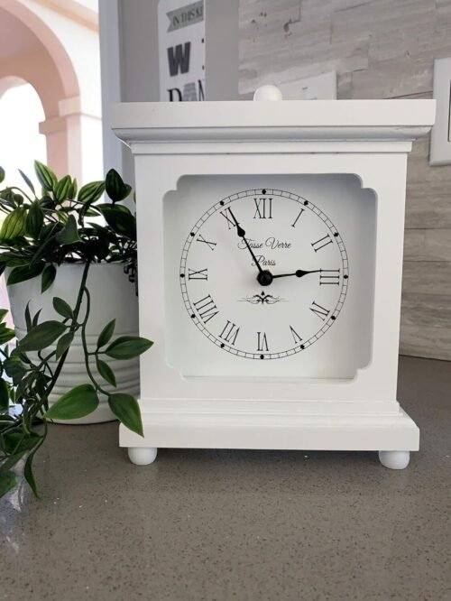 White Clock for Shelf Table Or Desk 9"x7" Living Room Decor Wood Battery Opp