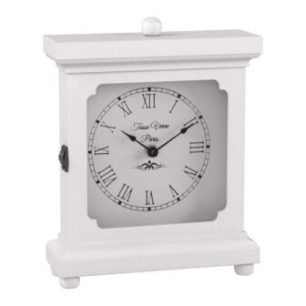 White Clock for Shelf Table or Desk, Farmhouse Decor Wood Mechanical Silent...