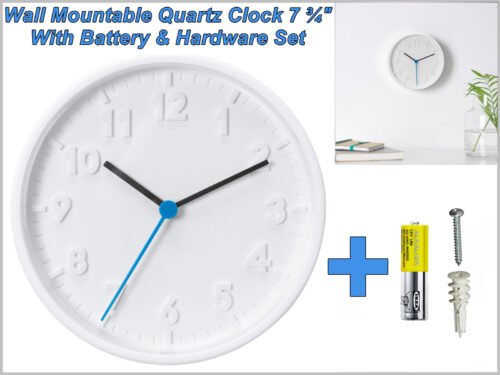 White Color Elegant Wall Mountable Quartz Clock 7 ¾" with Battery & Hardware-Set