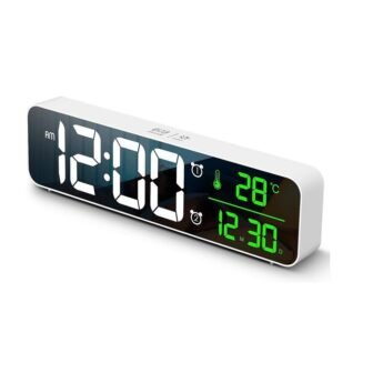 White Digital Large Display Alarm Clock LED Date Temp Display Electric Clock