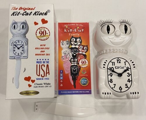 White LBC-12 Lady KIT CAT CLOCK 15.5" MADE IN THE USA Kit-Cat Klock