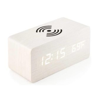 White LED Digital Alarm Clock with Qi Wireless Charging, Sound Control, Date,...