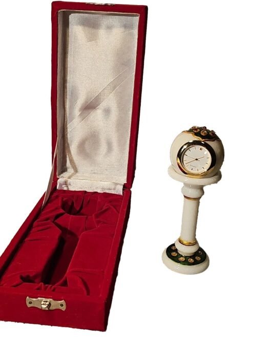 White Marble Hand Painted Decorative Table Pedestal Clock Ball Watch New Battery