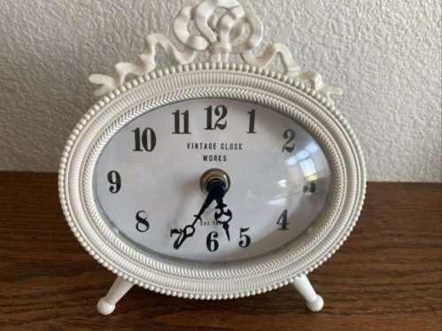 White Metal Vintage Look Desk Shelf Clock