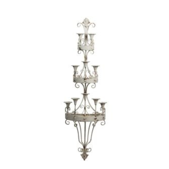 White Metal Wall Mount Candle Holder with Ornately Scrolled Design Frame