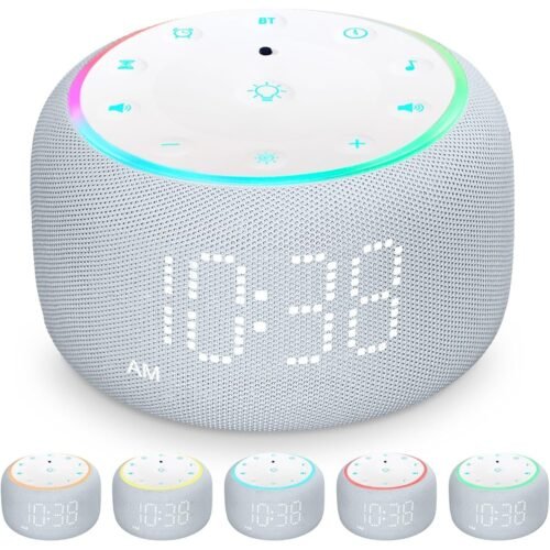 White Noise Machine Alarm Clock for Bedrooms - 5W Stereo Bluetooth Speaker