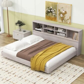 White Oak Wood Frame Full Size Daybed with 2 Cabinets 4 Storage...