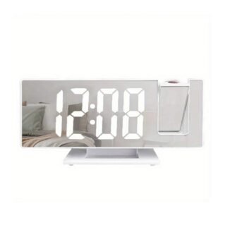 White Projector Digital Table Mirror Alarm Clock with Large LED Screen for...