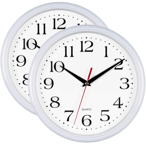 White Wall Clocks 10 Inch, Set of 2 Silent Non Ticking Quality Quartz Battery...