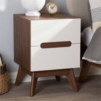 White/Walnut Brown 3 Drawer 15.75 in. W Nightstand, Sturdy Bedside Nightstand Table