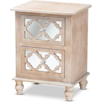 Whitewashed Oak 2 Drawer 18.9 in. W Nightstand with Mirrored Accents