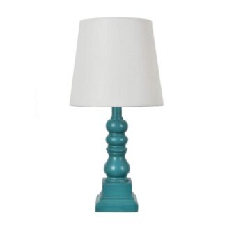 Whittier 18.5 in. Hand Painted Teal Bedside Table Lamp with White Linen...