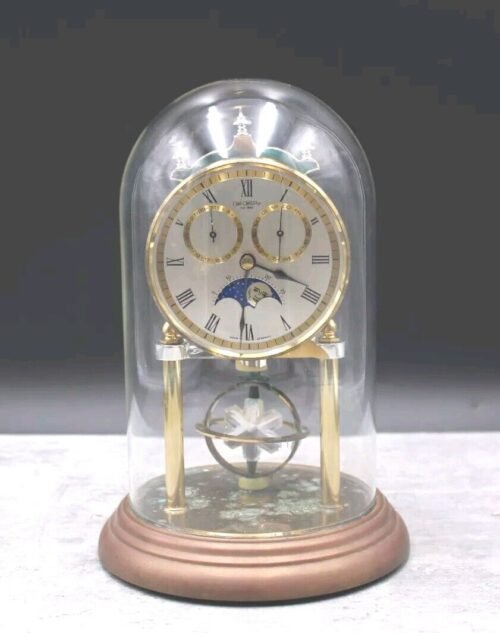 Widdop Moon Phase Carriage Mantel Clock West Germany Used Glass Dome