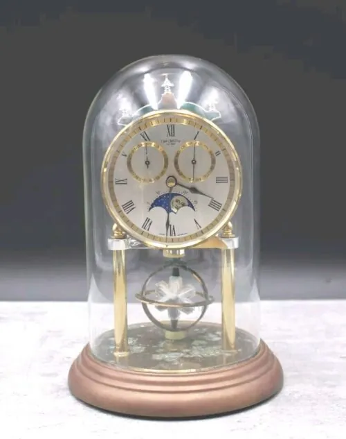Widdop Moon Phase Carriage Mantel Clock West Germany Used Glass Dome