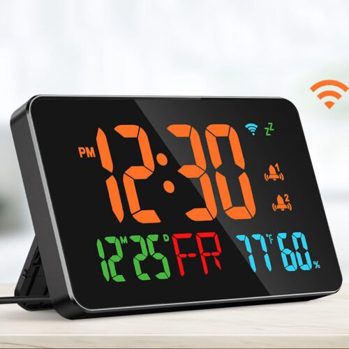 WiFi Digital Wall Clock LED Display with Dual Alarm Temperature Humidity Detect