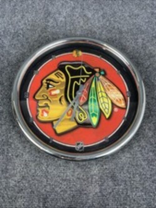 Wincraft Chicago Blackhawks 12" Logo Chrome Round Wall Clock WORKS