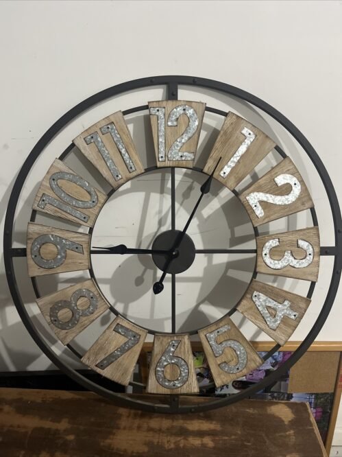 Windmill 30" Large Oversized Wood & Galvanized Metal Industrial Wall Clock - NEW