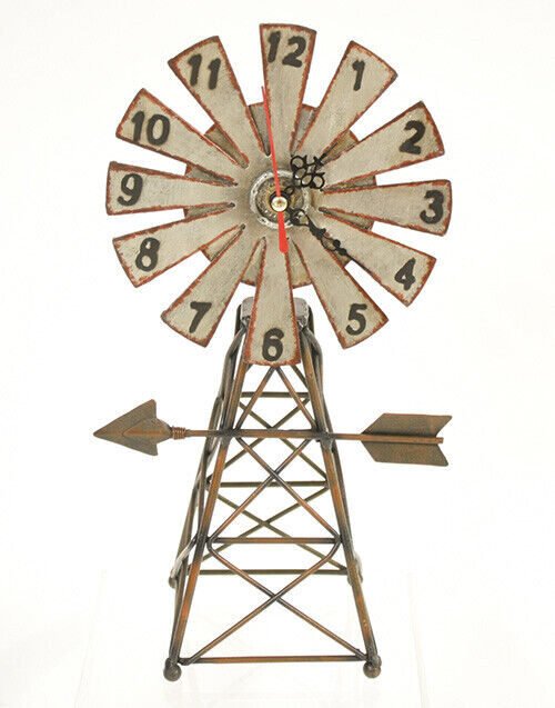Windmill rustic looking metal clock table top time piece