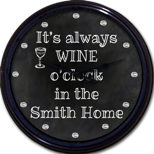 Wine o'clock Chalkboard Wall Clock Custom Personalized Wine Glass New 10"