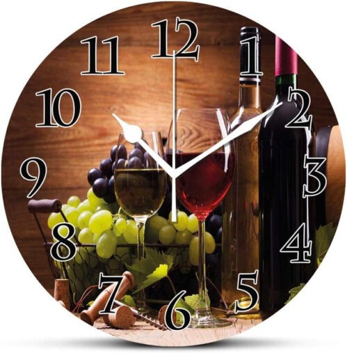 Wine Silent Wall Clock Glasses of Red and White Wine Served with Grapes French G