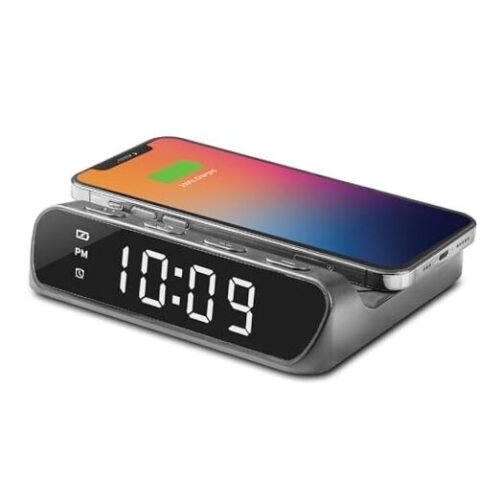 Wireless Charger with Alarm Clock, Compact Digital Alarm Clock for Bedroom,