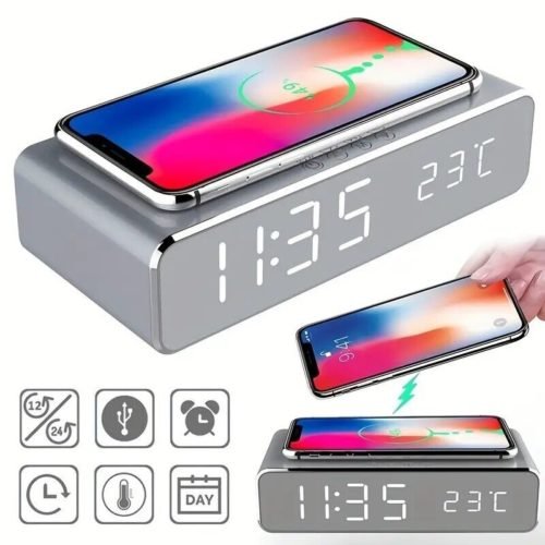 Wireless Charging Dock with LED Alarm Clock