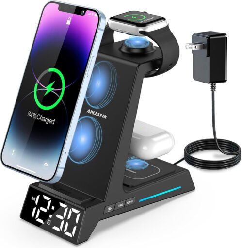 Wireless Charging Station - 4 in 1 Wireless Charger with Alarm Clock, Charging S