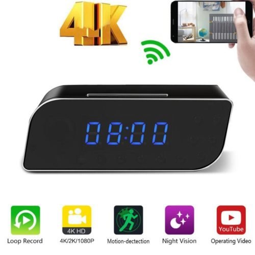 Wireless Clock with 4K Camera Mini Baby Monitoring WIFI DIY Alarm