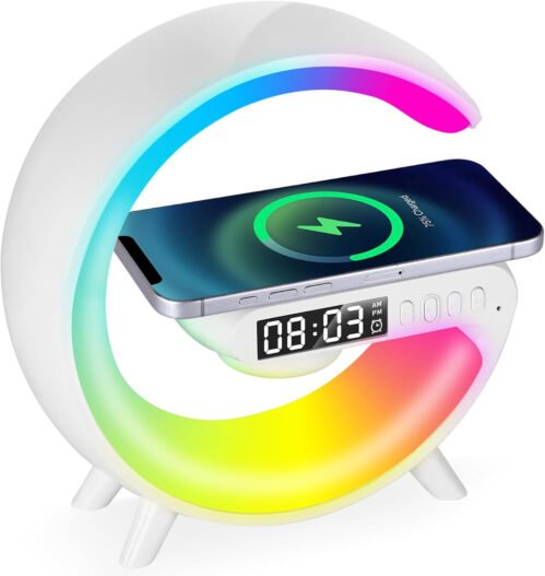 Wireless Speaker Alarm Clock Night Light LED Mini Lamp Bluetooth (White)