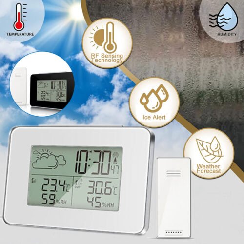 Wireless Weather Station Clock Digital LCD Humidity Thermometer Indoor & Outdoor
