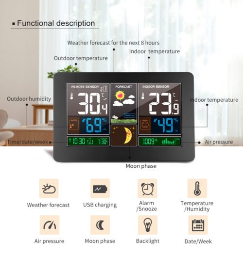 Wireless Weather Station Indoor Outdoor Temp Humidity Sensor Atomic Alarm Clock