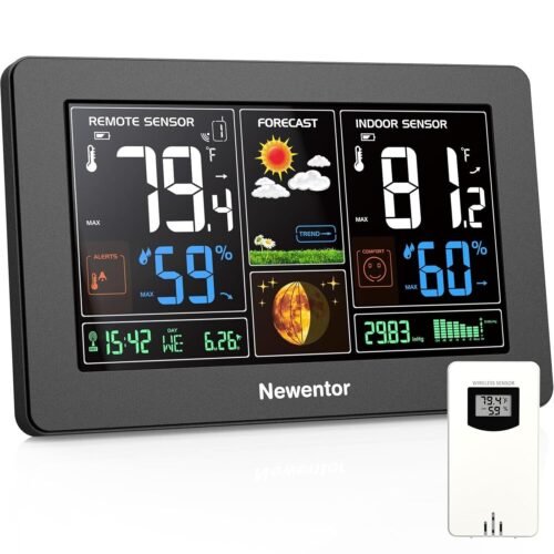 Wireless Weather Station with Large Display, Temperature Forecast, Atomic Clock