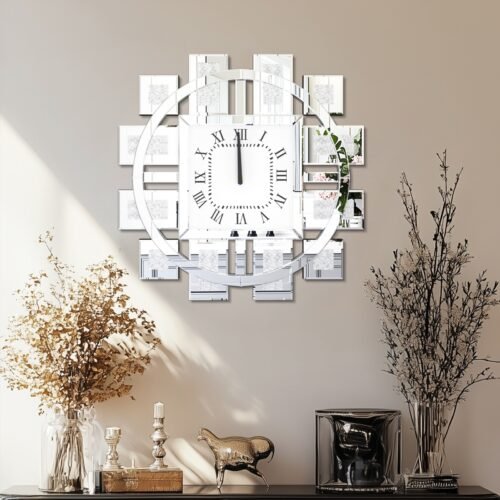 WISFOR Luxury Large Irregular Wall Clock Roman Numeral Clock w/ Crystal Diamond
