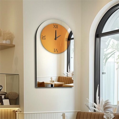 Wisfor Unique Wall Mirror Clock Silver Roman Numerals Decorative Clock for Home