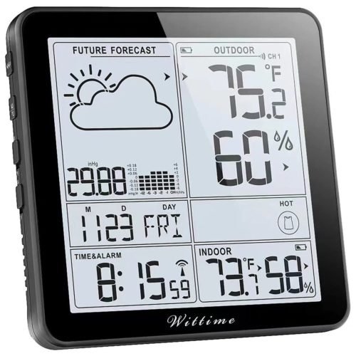 Wittime 2180 Weather Station with Atomic Clock Indoor Outdoor Thermometer Wir...