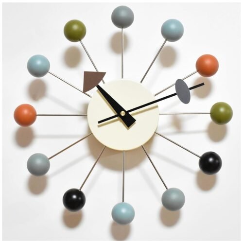 Wood Ball Wall Clock Decorative Mid Century Modern Battery Operated Silent No...
